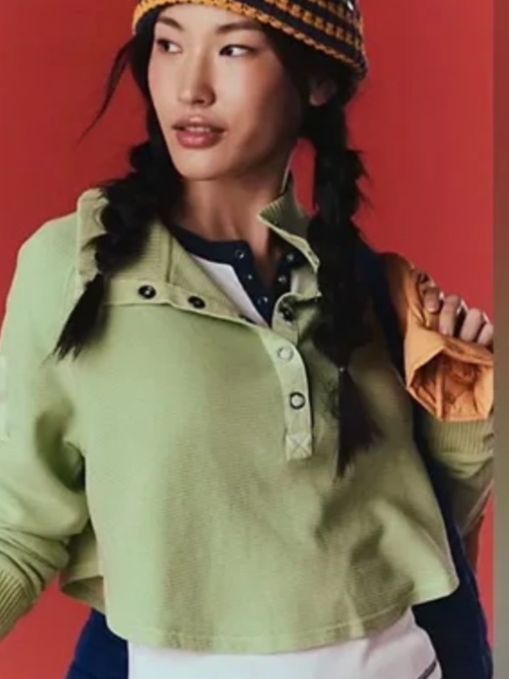 FP Movement So Fly Henley Layer Coddy Crop Top Lightening Lime Pullover Sz S